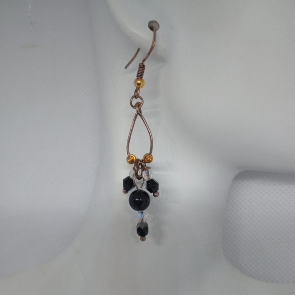 Handmade Black Onyx & Crystal Drop Earrings Dangle Boho Chic Goth Classic Y2K